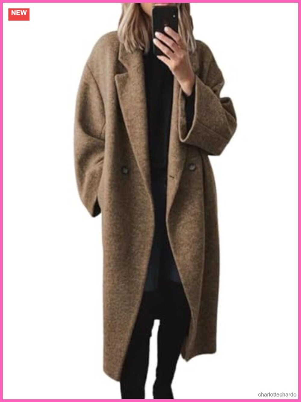 Wool Blend Double Breasted Pea Coat Notch Lapel Long Sleeve Winter Trench